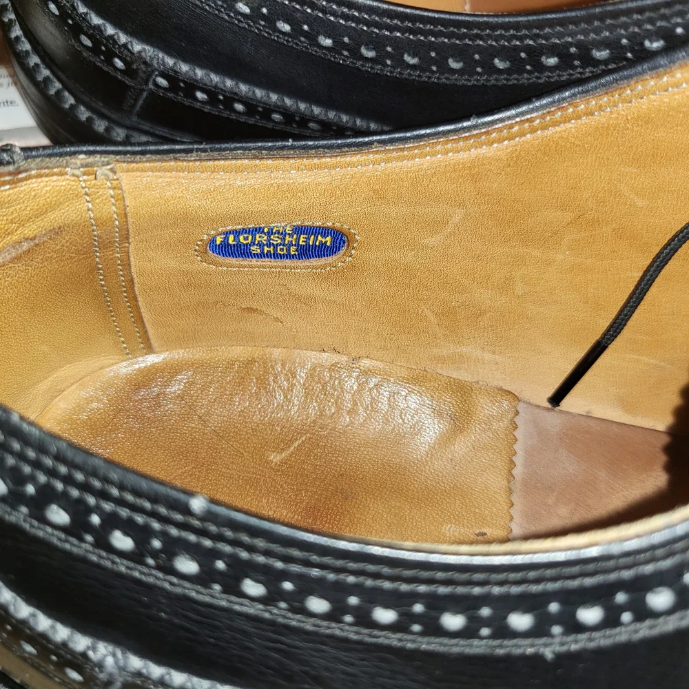 Florsheim Imperial Quality Black Leather Wingtip V Cleat Shoes Size 10 D - Picture 5 of 7